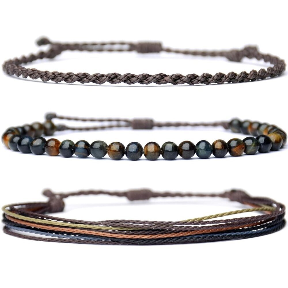 Handmade Natural Stone Beaded Healing Bracelet Gift for Men Adjustable Rope Stri